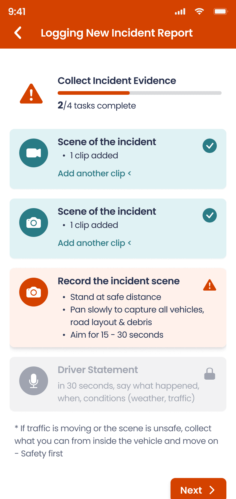 Incident Report App - evidence collection with progress tracking